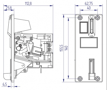 Münzprüfer mechanisch mit Frontplatte LF6 0.10 Euro HxB 15x6cm