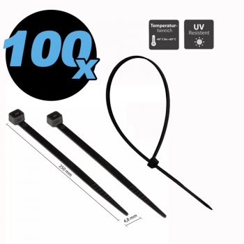 Kabelbinder UV-beständig 250 mm schwarz 100er-Pack