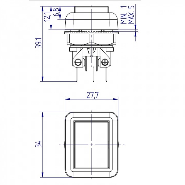 Drucktaster mit Beleuchtung rechteckig 34x27.7 mm