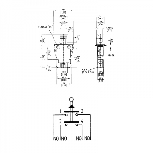 Serviceschalter (Türschalter) doppelpolig Kontaktanschlüsse 6.3 mm x 0.8 mm