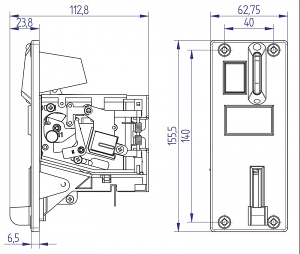 Münzprüfer mechanisch mit Frontplatte LF6 0.10 Euro HxB 15x6cm