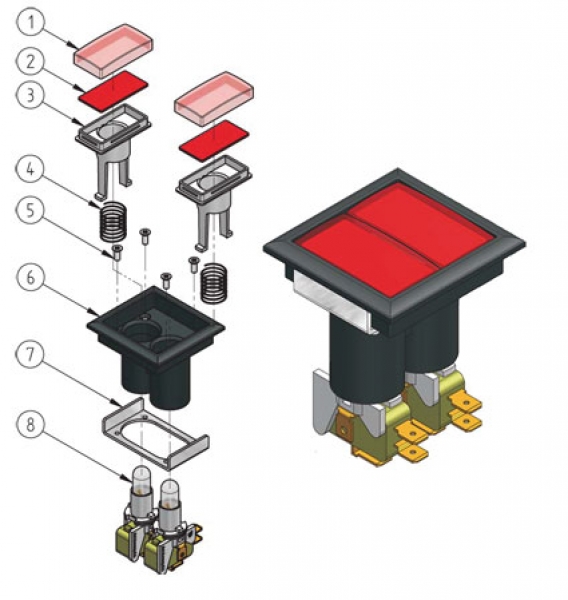 Doppel Leuchttaster quadratisch 52,5x52,5 mm Low Profil